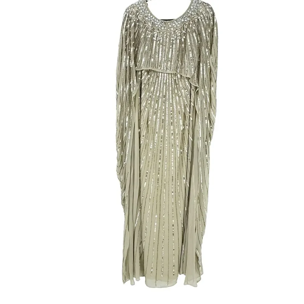 Mac Duggal Gold Sequin Cape-Back Maxi Dress - Picture 14 of 17